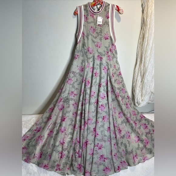 Free People Bali Adaire Metallic Dots Printed Floral Maxi Dress M